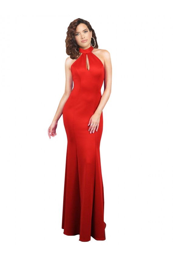 Stretch Satin Keyhole Back Long Halter Neck Mermaid Formal Evening Gown / Prom Dress / Bridesmaid Dress Sudbury