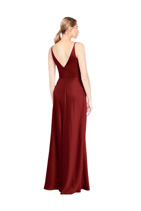 Stretch Satin V-Back Long Spaghetti Straps A-Line Formal Evening Gown / Prom Dress / Bridesmaid Dress Sudbury