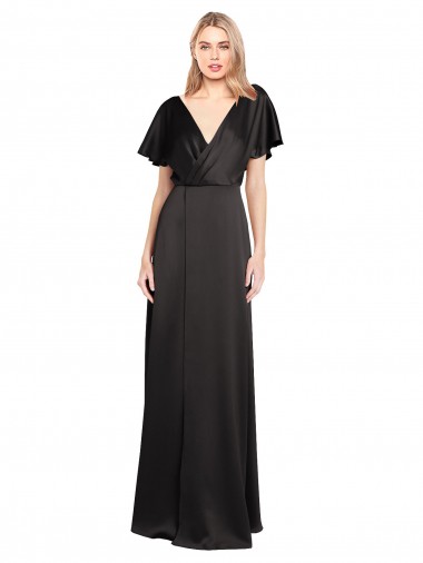 Stretch Satin Open Back Long V-Neck A-Line Bridesmaid Dress / Evening Dress Sudbury