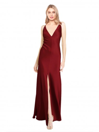 Stretch Satin V-Back Long V-Neck A-Line Black Tie Evening Gown / Prom Dress / Bridesmaid Dress Sudbury