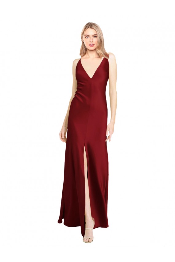 Stretch Satin V-Back Long V-Neck A-Line Black Tie Evening Gown / Prom Dress / Bridesmaid Dress Sudbury