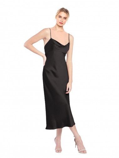 Stretch Satin Low Back Midi Length Spaghetti Straps A-Line Formal Evening Gown / Prom Dress / Bridesmaid Dress Sudbury
