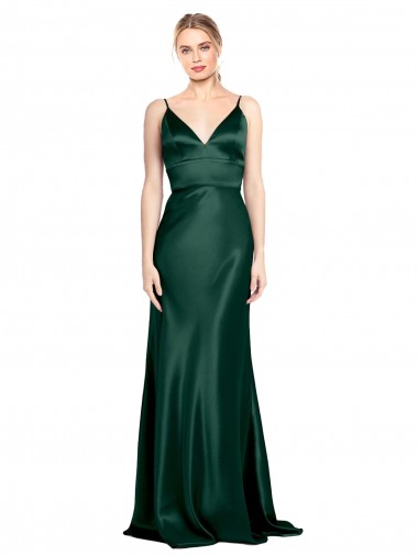 Stretch Satin V-Back Long Spaghetti Straps Sheath Formal Evening Gown / Prom Dress / Bridesmaid Dress Sudbury