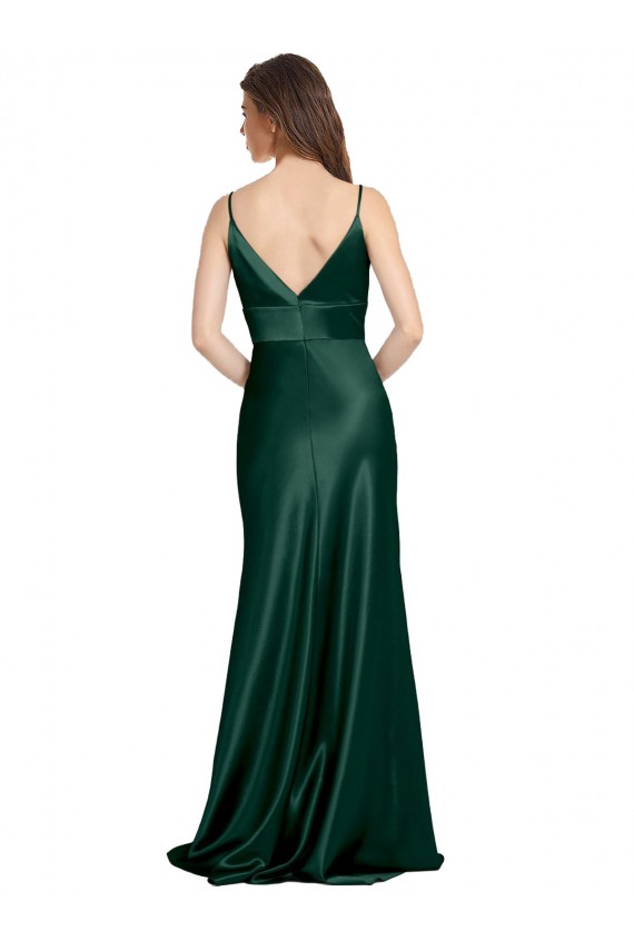 Stretch Satin V-Back Long Spaghetti Straps Sheath Formal Evening Gown / Prom Dress / Bridesmaid Dress Sudbury