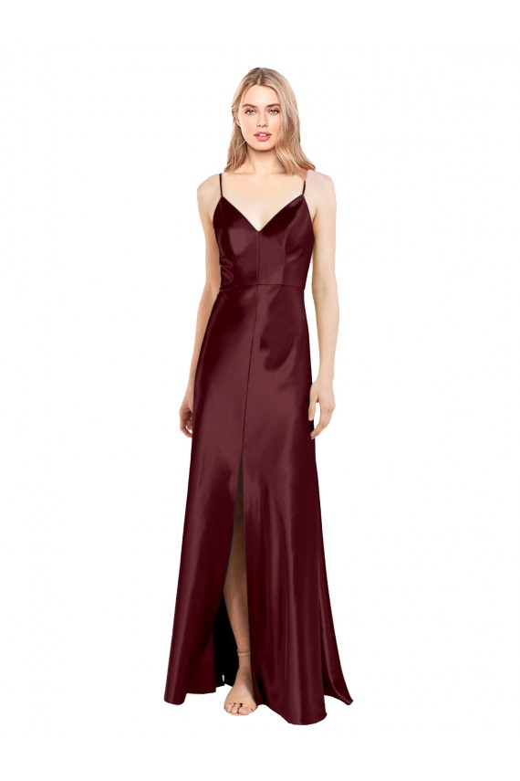 Stretch Satin Long Spaghetti Straps A-Line Bridesmaid Dress / Evening Dress Sudbury