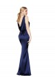Stretch Satin Low Back Long Halter Neck Dark Navy Sheath Formal Evening Gown / Prom Dress / Bridesmaid Dress Sudbury