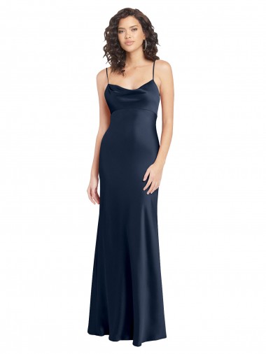 Stretch Satin Open Back Long Cowl Neck A-Line Black Tie Evening Gown / Prom Dress / Bridesmaid Dress Sudbury