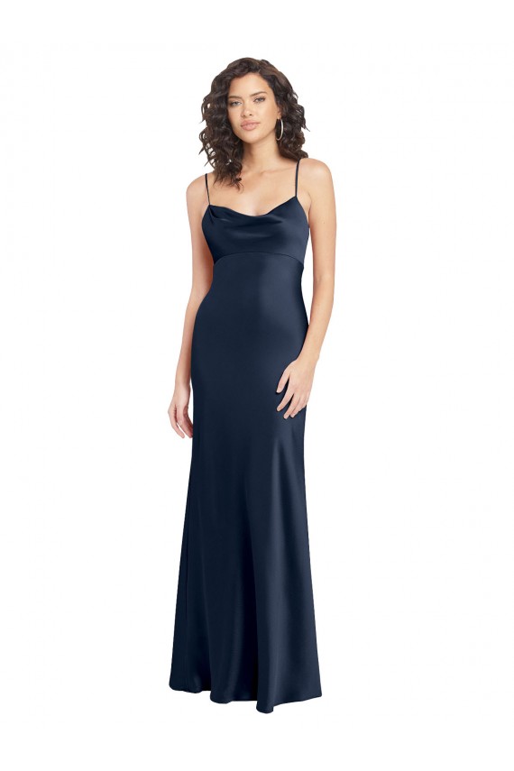 Stretch Satin Open Back Long Cowl Neck A-Line Black Tie Evening Gown / Prom Dress / Bridesmaid Dress Sudbury
