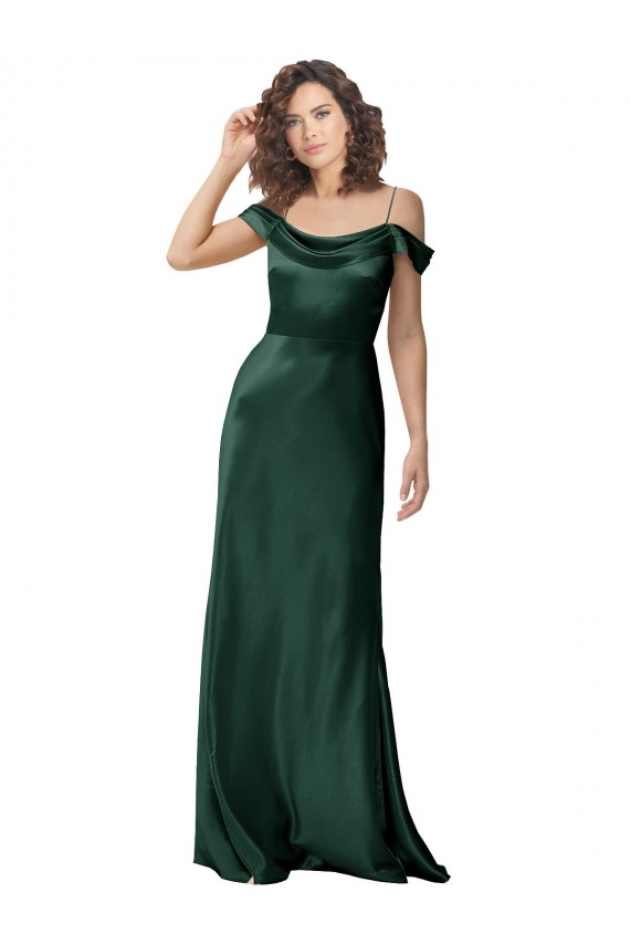 Stretch Satin V-Back Long Off the Shoulder A-Line Formal Evening Gown / Prom Dress / Bridesmaid Dress Sudbury