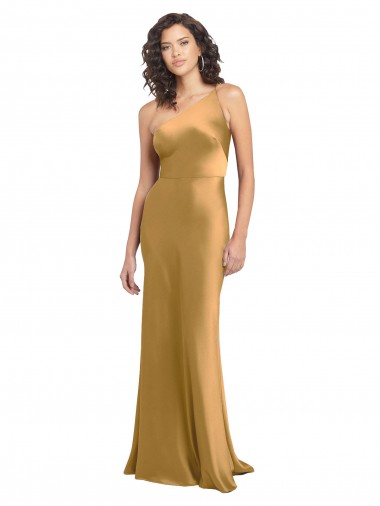 Stretch Satin Long One Shoulder A-Line Formal Evening Gown / Prom Dress / Bridesmaid Dress Sudbury