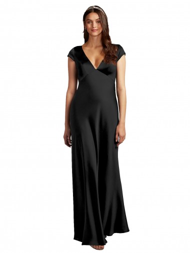 Stretch Satin Keyhole Back Long V-Neck A-Line Formal Evening Gown / Prom Dress / Bridesmaid Dress Sudbury