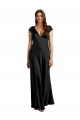 Stretch Satin Keyhole Back Long V-Neck A-Line Formal Evening Gown / Prom Dress / Bridesmaid Dress Sudbury