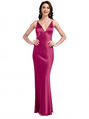 Stretch Satin Low Back Long Spaghetti Straps A-Line Formal Evening Dress / Bridesmaid Dress Sudbury