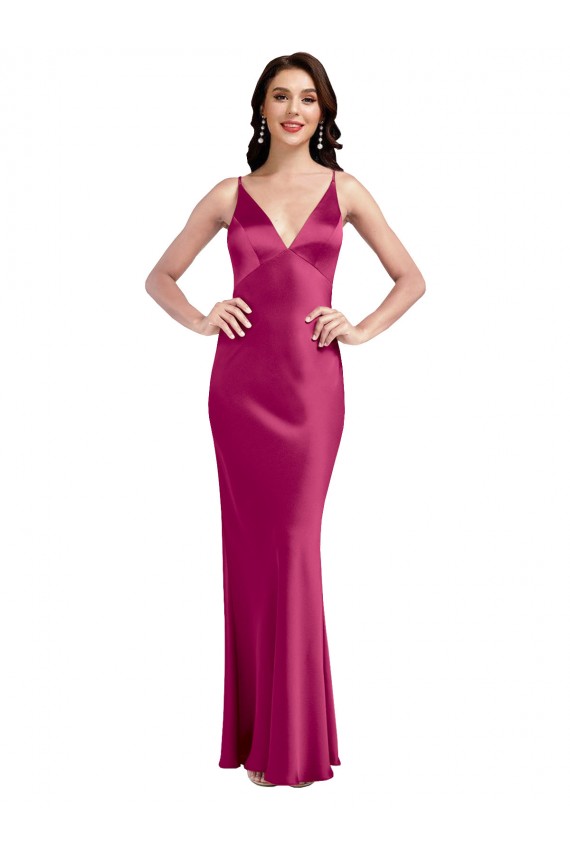 Stretch Satin Low Back Long Spaghetti Straps A-Line Formal Evening Dress / Bridesmaid Dress Sudbury