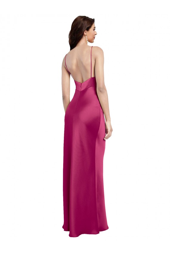 Stretch Satin Low Back Long Spaghetti Straps A-Line Formal Evening Dress / Bridesmaid Dress Sudbury