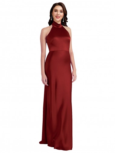Stretch Satin Backless Long Halter Neck A-Line Black Tie Evening Gown / Prom Dress / Bridesmaid Dress Sudbury