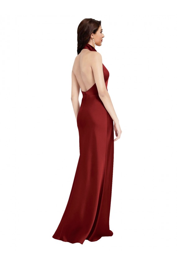 Stretch Satin Backless Long Halter Neck A-Line Black Tie Evening Gown / Prom Dress / Bridesmaid Dress Sudbury