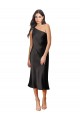 Stretch Satin Midi Length One Shoulder Sheath Black Tie Evening Dress / Prom Dress / Bridesmaid Dress Sudbury