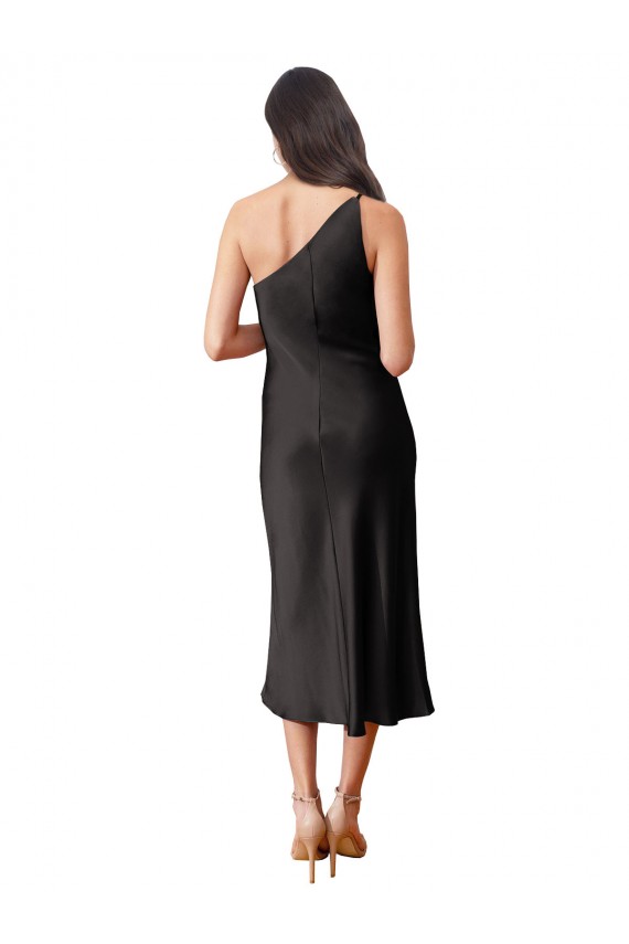 Stretch Satin Midi Length One Shoulder Sheath Black Tie Evening Dress / Prom Dress / Bridesmaid Dress Sudbury