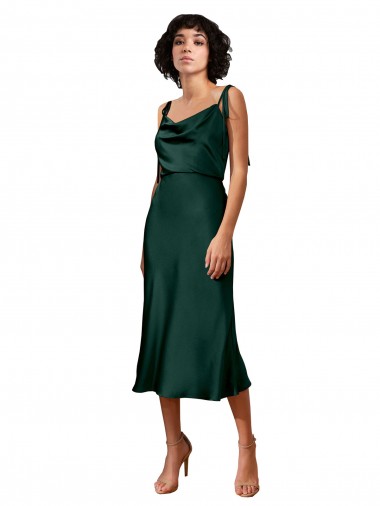 Stretch Satin Midi Length Cowl Neck Sheath Black Tie Evening Gown / Prom Dress / Bridesmaid Dress Sudbury