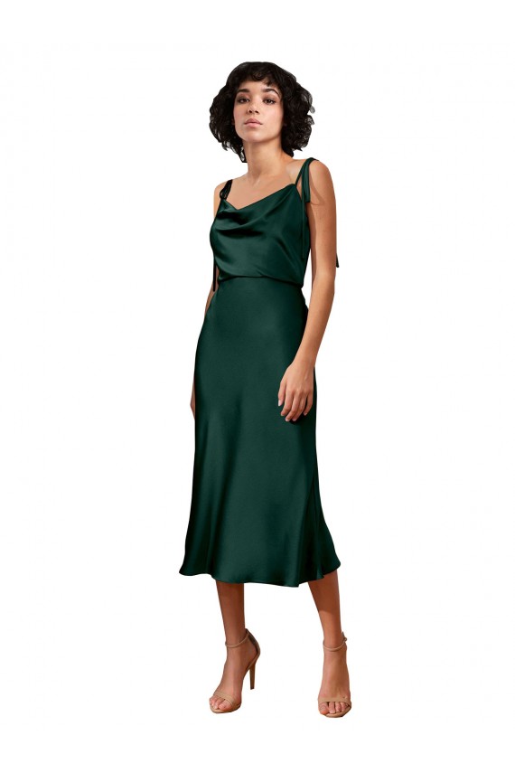Stretch Satin Midi Length Cowl Neck Sheath Black Tie Evening Gown / Prom Dress / Bridesmaid Dress Sudbury