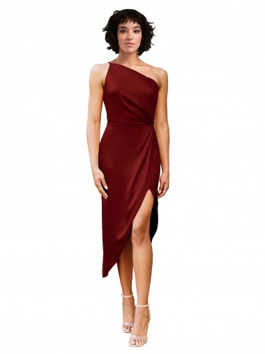 Stretch Satin Midi Length One Shoulder Sheath Black Tie Evening Gown / Prom Dress / Bridesmaid Dress Sudbury