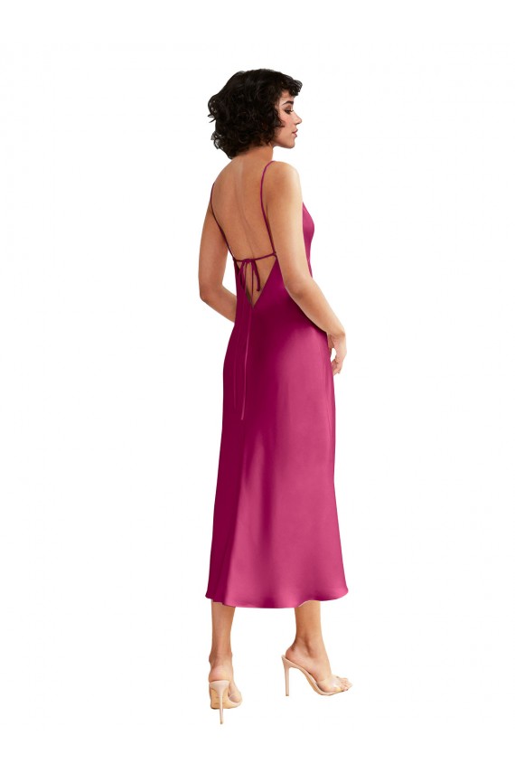 Stretch Satin Low Back Midi Length V-Neck A-Line Formal Evening Gown / Prom Dress / Bridesmaid Dress Sudbury