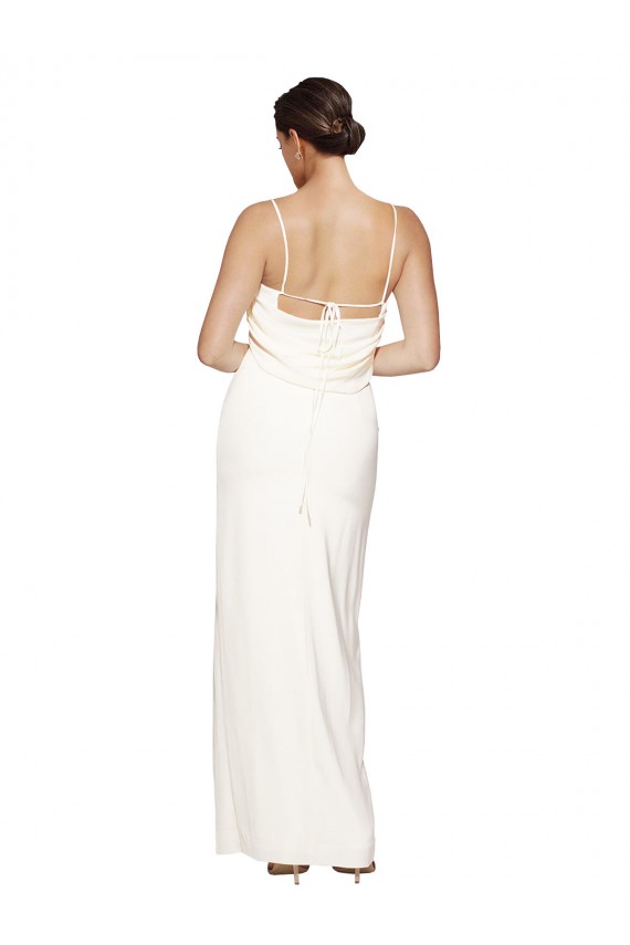 Stretch Satin Low Back Long Halter Neck Ivory Sheath Formal Evening Gown / Prom Dress / Bridesmaid Dress Sudbury
