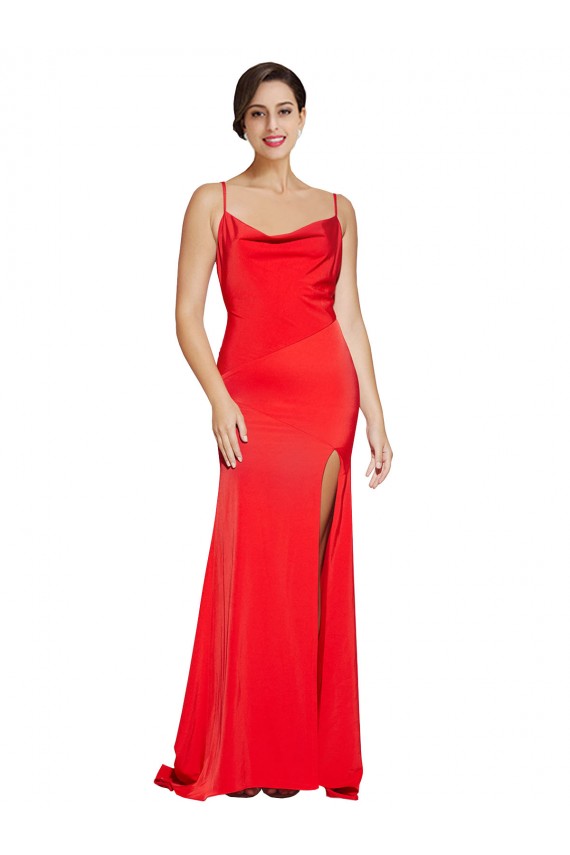 Stretch Satin Low Back Long Cowl Neck Sheath Formal Evening Gown / Prom Dress / Bridesmaid Dress Sudbury