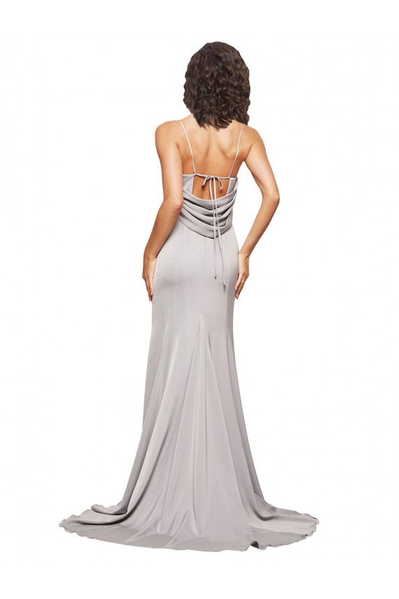 Stretch Satin Low Back Sweep Train High Neck A-Line Formal Evening Gown / Prom Dress / Bridesmaid Dress Sudbury