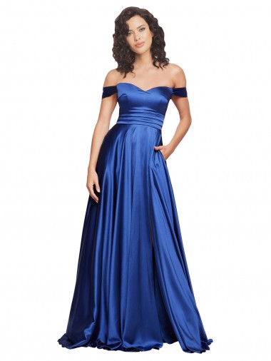 Stretch Satin Sweep Train Off the Shoulder A-Line Formal Evening Gown / Prom Dress / Bridesmaid Dress Sudbury