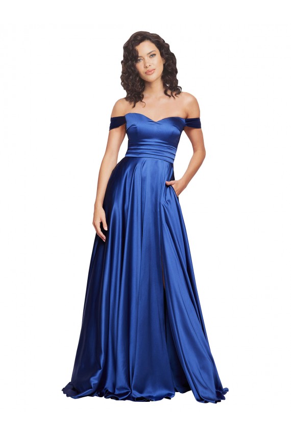 Stretch Satin Sweep Train Off the Shoulder A-Line Formal Evening Gown / Prom Dress / Bridesmaid Dress Sudbury