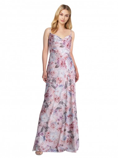Stretch Satin & Floral Long Cowl Neck A-Line Formal Evening Gown / Bridesmaid Dress Sudbury
