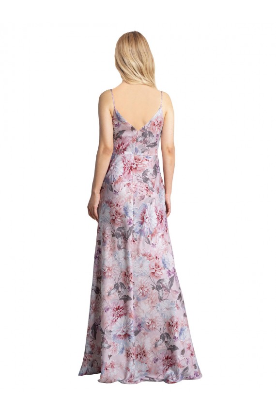 Stretch Satin & Floral Long Cowl Neck A-Line Formal Evening Gown / Bridesmaid Dress Sudbury