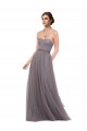 Tulle V-Back Long Spaghetti Straps Pewter A-Line Bridesmaid Dress Sudbury