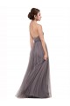 Tulle V-Back Long Spaghetti Straps Pewter A-Line Bridesmaid Dress Sudbury