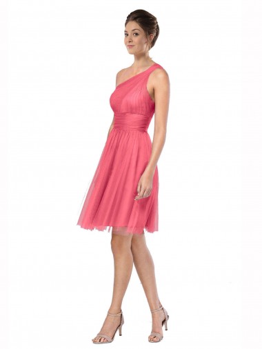 Tulle Long One Shoulder Watermelon A-Line Bridesmaid Dress Sudbury