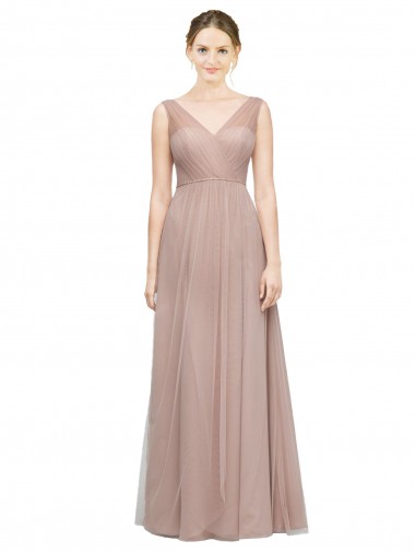 Tulle Long V-Neck Blush A-Line Bridesmaid Dress Sudbury