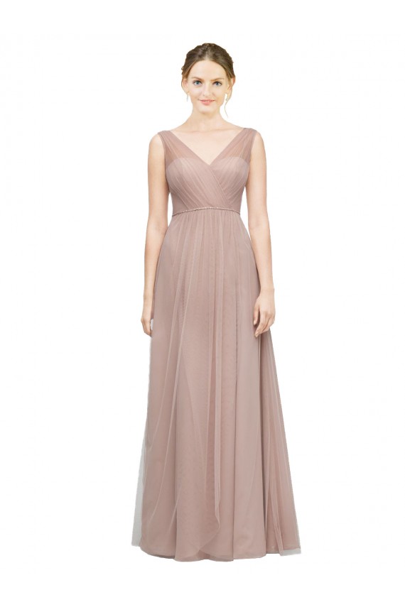 Tulle Long V-Neck Blush A-Line Bridesmaid Dress Sudbury
