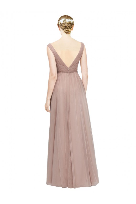 Tulle Long V-Neck Blush A-Line Bridesmaid Dress Sudbury