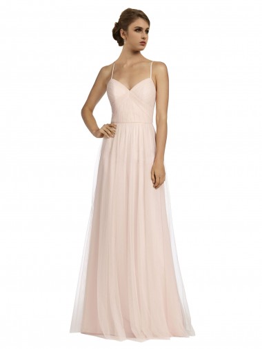 Tulle Long Spaghetti Straps Pink A-Line Bridesmaid Dress Sudbury