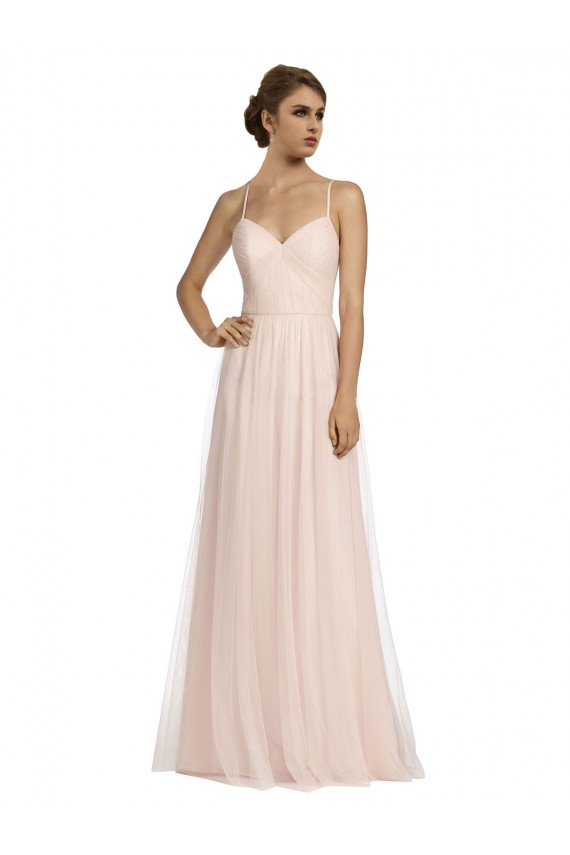 Tulle Long Spaghetti Straps Pink A-Line Bridesmaid Dress Sudbury