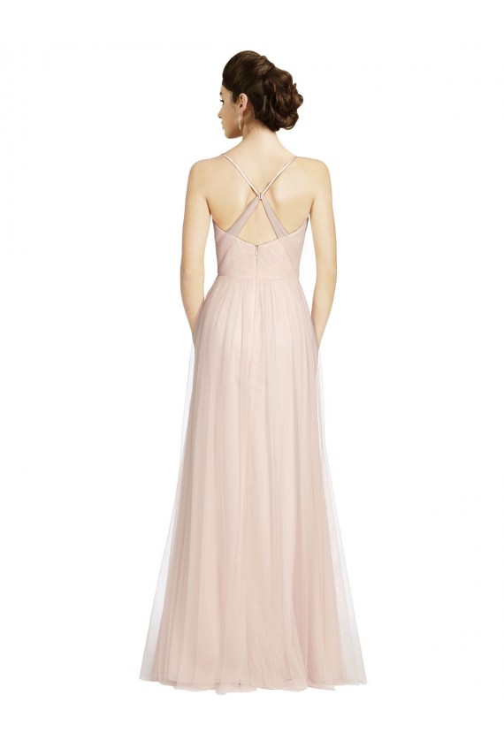 Tulle Long Spaghetti Straps Pink A-Line Bridesmaid Dress Sudbury