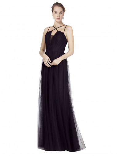 Tulle Long Spaghetti Straps A-Line Bridesmaid Gown Sudbury