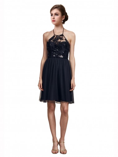 Tulle Knee Length Halter Neck A-Line Bridesmaid Gown Sudbury