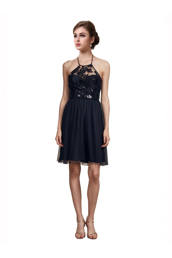 Tulle Knee Length Halter Neck A-Line Bridesmaid Gown Sudbury