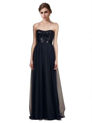 Tulle Long Sweetheart Black A-Line Bridesmaid Gown Sudbury