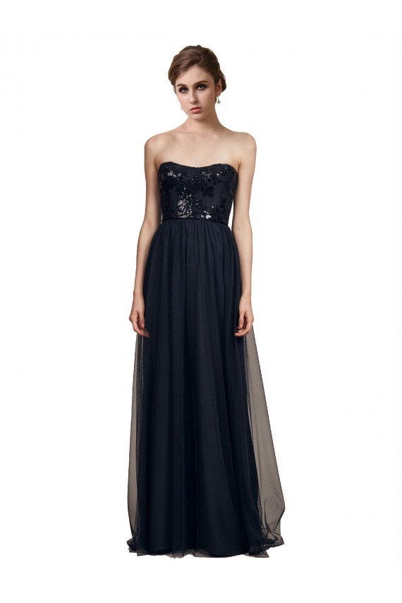 Tulle Long Sweetheart Black A-Line Bridesmaid Gown Sudbury