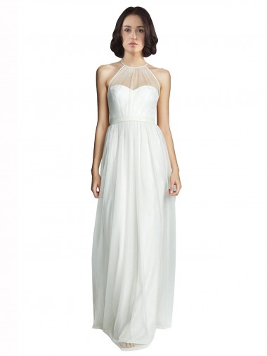 Tulle Long Halter Neck White A-Line Bridesmaid Dress Sudbury