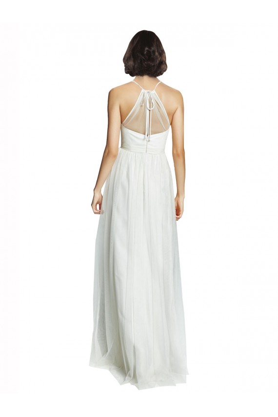 Tulle Long Halter Neck White A-Line Bridesmaid Dress Sudbury